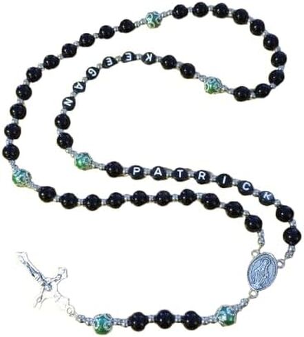 Personalized with Name Rosary Beads Crucifix * Prayer Meditation Beads * Jesus * Baptism * Christening * Black beads with accent color of your choice in Saudi Arabia