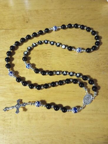 Personalized with Name Rosary Beads Crucifix * Prayer Meditation Beads * Jesus * Baptism * Christening * Black beads with accent color of your choice in Saudi Arabia