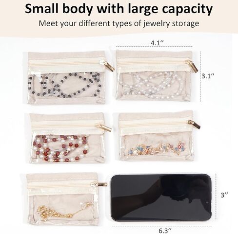 6 Pcs Small Travel Jewelry Bags, 3.1 x 4.8 Inches Travel Jewelry Case, Jewelry Pouch Bag, Zipper Pockets Storage Bag Organizer Case in Saudi Arabia
