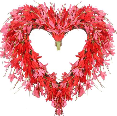 Spring Paper Wreath: 24" Red and Orange Wreaths with Paper and Fabric Flower,EVA Leaves,Flower Spike,All Seasons Wreath for Front Door,Living Room,Wedding Red in Kuwait