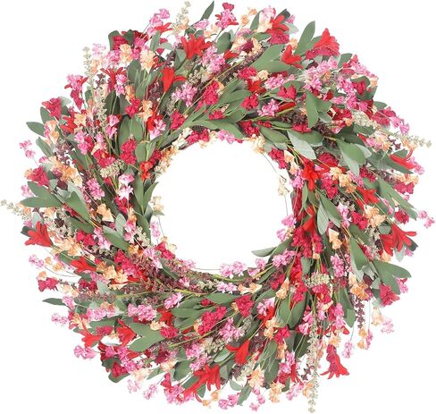 Spring Paper Wreath: 24" Red and Orange Wreaths with Paper and Fabric Flower,EVA Leaves,Flower Spike,All Seasons Wreath for Front Door,Living Room,Wedding Red in Saudi Arabia