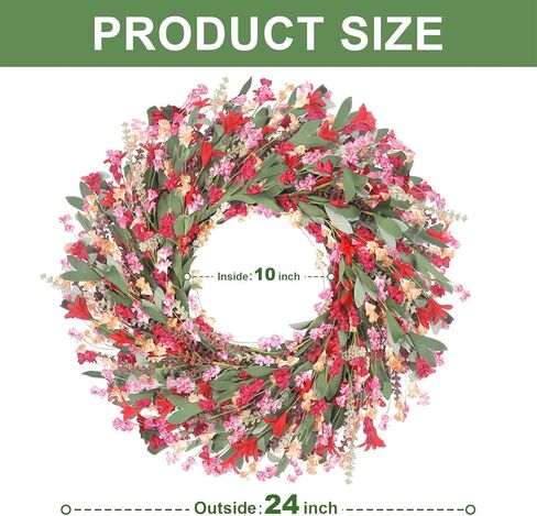 Spring Paper Wreath: 24" Red and Orange Wreaths with Paper and Fabric Flower,EVA Leaves,Flower Spike,All Seasons Wreath for Front Door,Living Room,Wedding Red in Saudi Arabia