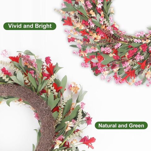 Spring Paper Wreath: 24" Red and Orange Wreaths with Paper and Fabric Flower,EVA Leaves,Flower Spike,All Seasons Wreath for Front Door,Living Room,Wedding Red in Saudi Arabia