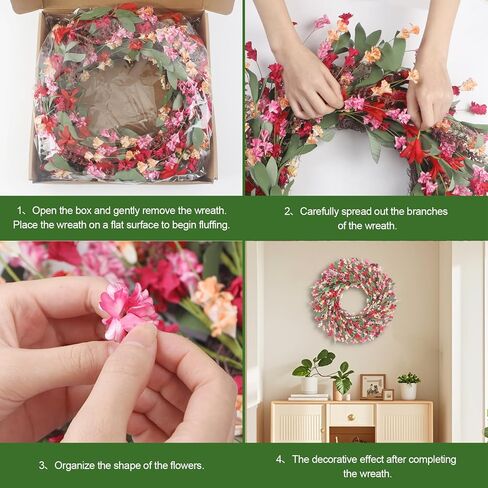 Spring Paper Wreath: 24" Red and Orange Wreaths with Paper and Fabric Flower,EVA Leaves,Flower Spike,All Seasons Wreath for Front Door,Living Room,Wedding Red in Saudi Arabia