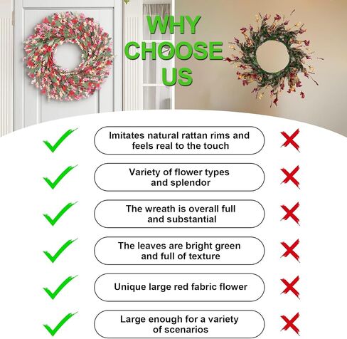 Spring Paper Wreath: 24" Red and Orange Wreaths with Paper and Fabric Flower,EVA Leaves,Flower Spike,All Seasons Wreath for Front Door,Living Room,Wedding Red in Saudi Arabia