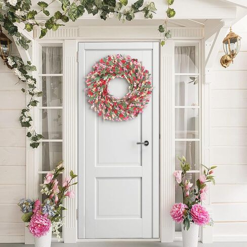 Spring Paper Wreath: 24" Red and Orange Wreaths with Paper and Fabric Flower,EVA Leaves,Flower Spike,All Seasons Wreath for Front Door,Living Room,Wedding Red in Saudi Arabia