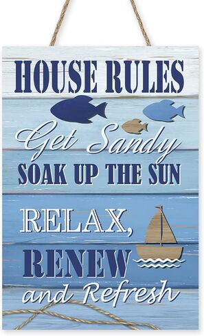 Home by The Sea Front Door Sign, Beach Coastal Sea Fish Wood Hanger Outdoor Outside Porch Home Decor, Nautical Ocean Wooden Wreath Indoor Wall Hanging Decoration in Kuwait