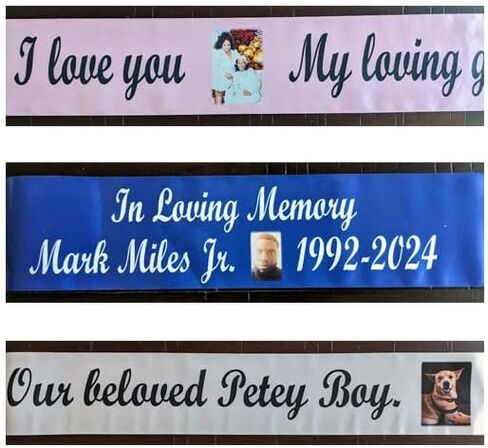 شريط جنازة تذكاري مخصص ومطبوع حسب الطلب مع إكليل صور اختياري غير متضمن بطول 5 أقدام in Kuwait