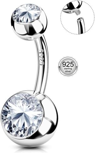 FIASASO Belly Button Ring Surgical Steel Titanium Sterling Silver 14K Gold Plated Belly Button Rings Cubic Zirconia Internally Threaded Belly Rings 14G Belly Piercing Jewelry Hypoallergenic Navel Piercing Jewelry for Women in Kuwait