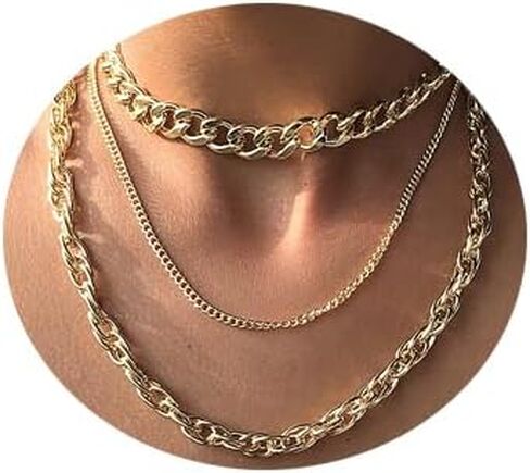 YOOESTORES82 Chunky Gold Layered Chain Necklaces, Thick Cuban Carabiner Chain Choker Necklaces, Exaggerated Punk Hip Hop Jewelry Gifts for Women in Kuwait