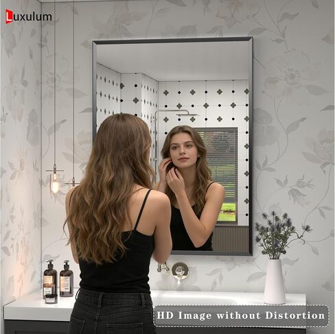 24" x 36" Matte Black Framed Bathroom Mirror for Wall, Rectangular Beveled Vanity Mirror with Aluminum Alloy Frame, Right Angle Corner, HD Reflection, Horizontal or Vertical Mount in Saudi Arabia