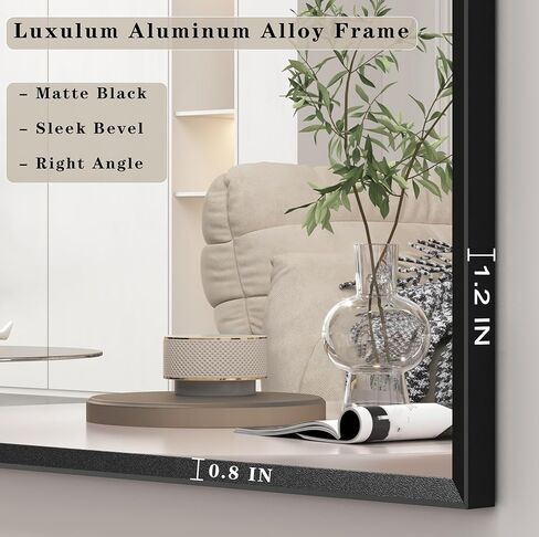 24" x 36" Matte Black Framed Bathroom Mirror for Wall, Rectangular Beveled Vanity Mirror with Aluminum Alloy Frame, Right Angle Corner, HD Reflection, Horizontal or Vertical Mount in Saudi Arabia