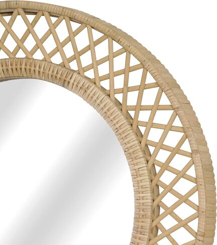 مرآة حائط مستديرة من الروطان - أناقة بوهو مقاس 24 × 24 بوصة مع إطار منسوج، مرآة زخرفية لغرفة المعيشة في مدخل الحمام in Kuwait