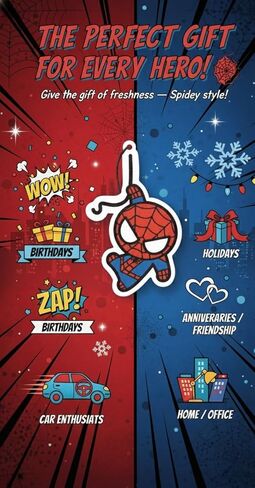 PumpCar 2 pieces spidey double-sided hanging cartoon cherry-scented funny car air freshener Cool spider hanging for rearview mirror Interior Accessories Gifts in Kuwait