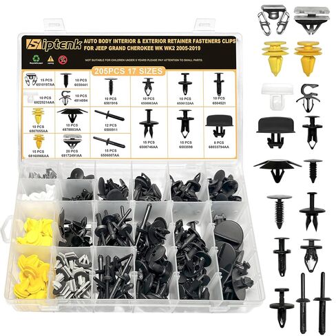 Siptenk 205PCS Car Retainer Clips Fasteners, 17 Popular Sizes Bumper Fender Door Panel Clips Auto Push Pin Rivets Set for Jeep Grand Cherokee WK WK2 Chrysler Dodge Ram in Kuwait