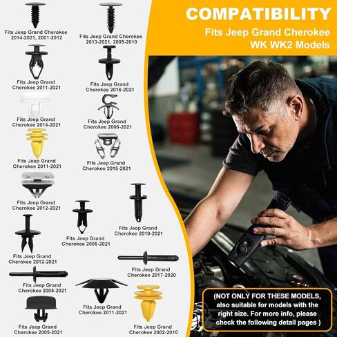 Siptenk 205PCS Car Retainer Clips Fasteners, 17 Popular Sizes Bumper Fender Door Panel Clips Auto Push Pin Rivets Set for Jeep Grand Cherokee WK WK2 Chrysler Dodge Ram in Kuwait