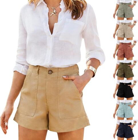 Linen Shorts for Women Summer Wide Leg Bermuda Shorts with Pockets Boho Beach Short Dressy Tailored Dress Short in Saudi Arabia