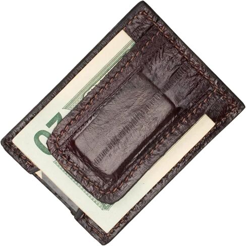 Brown Genuine Eel Skin Magnetic Money Clip 3 Card Wallet USA Handmade in Kuwait
