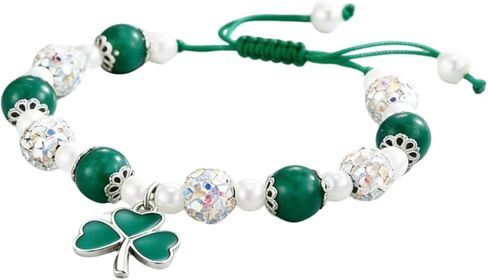 St. Patrick's Day Bracelet for Women Adjustable Clover Charm Beaded Bracelet with Irish Green Shamrock Pendant,Includes gift box& Greeting Card, St Patricks Day Jewelry Party Accessory in Kuwait