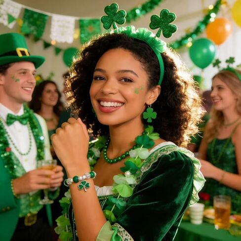 St. Patrick's Day Bracelet for Women Adjustable Clover Charm Beaded Bracelet with Irish Green Shamrock Pendant,Includes gift box& Greeting Card, St Patricks Day Jewelry Party Accessory in Kuwait