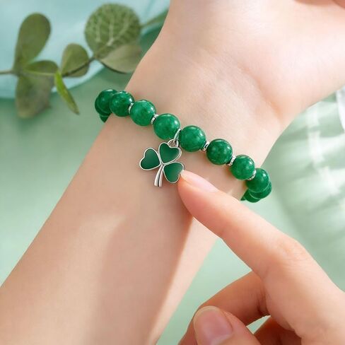 St. Patrick's Day Bracelet for Women Adjustable Clover Charm Beaded Bracelet with Irish Green Shamrock Pendant,Includes gift box& Greeting Card, St Patricks Day Jewelry Party Accessory in Kuwait
