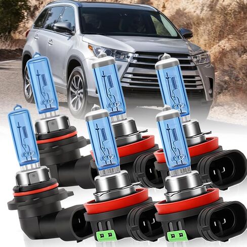 Halogen Headlight Bulbs Fit for Toyota Highlander 2014-2019,9005 High Beam H11 Low Beam H11 Fog Lights,100W Head Lighting 300% Brightness 6000K,Pack of 6 (For Toyota Highlander 2014-2019) in Kuwait