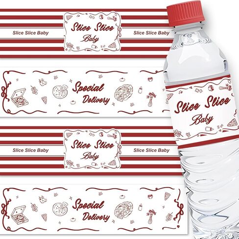 ملصقات زجاجات مياه للأطفال من Slice Slice، ملصقات مغلفة لزجاجات مياه استحمام الأطفال الإيطالية، ملصقات خاصة للمشروبات المقاومة للماء للبيتزا تحت عنوان حفلة عيد الميلاد الأولى - 32 قطعة in Kuwait