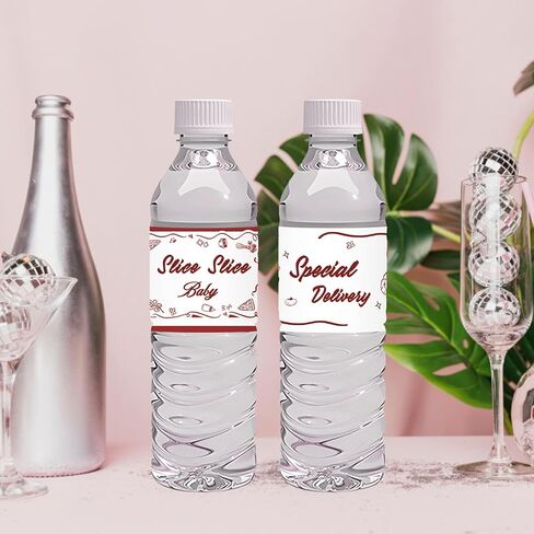 ملصقات زجاجات مياه للأطفال من Slice Slice، ملصقات مغلفة لزجاجات مياه استحمام الأطفال الإيطالية، ملصقات خاصة للمشروبات المقاومة للماء للبيتزا تحت عنوان حفلة عيد الميلاد الأولى - 32 قطعة in Kuwait