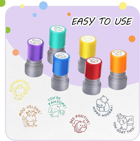 6-Piece Set of Teacher Stamps -Behavior Stamp for Grading Homework & Student Rewards, Motivational Essential Scoring Stamps for Teacher(Animal Cartoon Design) in Kuwait