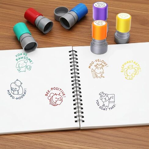 6-Piece Set of Teacher Stamps -Behavior Stamp for Grading Homework & Student Rewards, Motivational Essential Scoring Stamps for Teacher(Animal Cartoon Design) in Kuwait