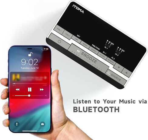 itoma المنبه راديو مكبرات صوت ستيريو بلوتوث، راديو FM، إنذار مزدوج، قيلولة بعد الظهر، باهتة السطوع، شحن USB، ساعة منبه لمكتب غرفة النوم 3501 in Kuwait