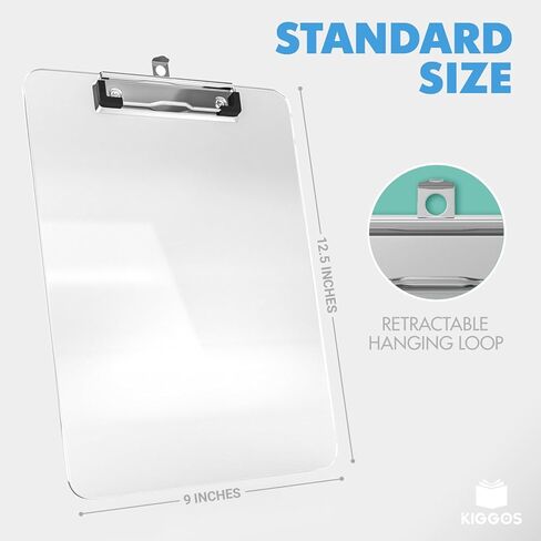 Clear Acrylic Transparent Clipboard 12.5" x 9" Durable Plastic Clipboards with Low Profile Metal Clip Board Holds 100 Sheets for Classroom Office Teachers Students & Home Kids in Kuwait