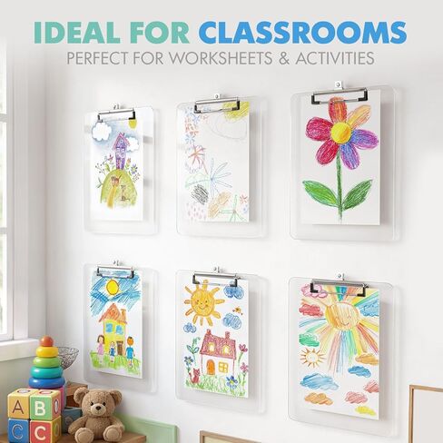 Clear Acrylic Transparent Clipboard 12.5" x 9" Durable Plastic Clipboards with Low Profile Metal Clip Board Holds 100 Sheets for Classroom Office Teachers Students & Home Kids in Kuwait