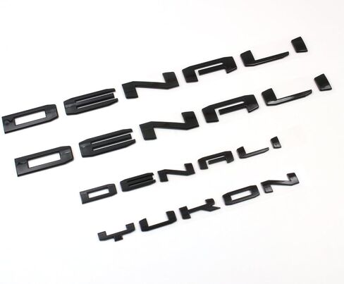 4pcs Set Gloss Black Door Rear Denali Yukon Emblems Letters Compatible with 2021-2025 Yukon Yukon XL (Gloss Black) in Kuwait