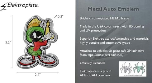 Elektroplate Looney Tunes Marvin The Martian All Metal Emblem for Cars, Trucks, and All Auto | Universal Fit at 3.2" x 2.4" | Weatherproof in Saudi Arabia