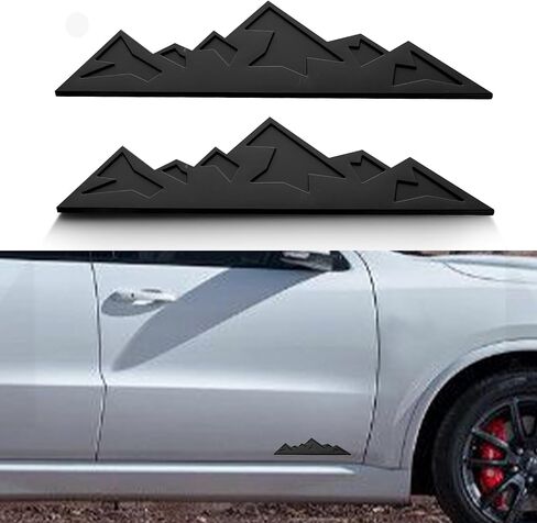 2 PCS 7 Inch Mountains Graphic Logo Badge, Trunk Mountain Logo Emblem for Car Trunk Tailgate Emblem, Car Exterior Accessories (Matte Black) in Kuwait
