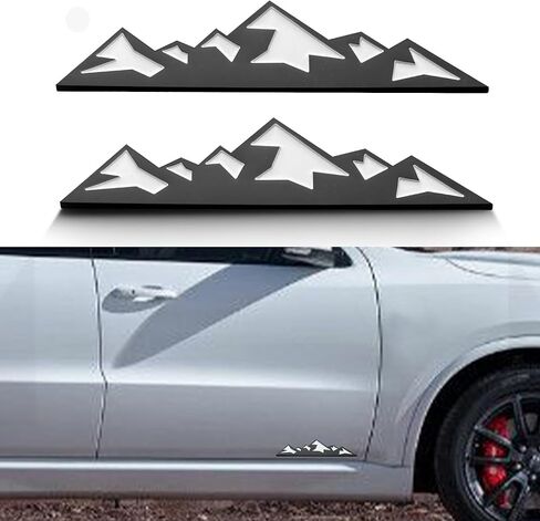 2 PCS 7 Inch Mountains Graphic Logo Badge, Trunk Mountain Logo Emblem for Car Trunk Tailgate Emblem, Car Exterior Accessories (Matte Black) in Saudi Arabia