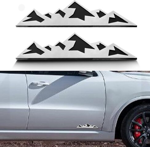 2 PCS 7 Inch Mountains Graphic Logo Badge, Trunk Mountain Logo Emblem for Car Trunk Tailgate Emblem, Car Exterior Accessories (Matte Black) in Saudi Arabia