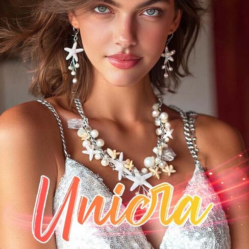 Unicra Silver Starfish Jewelry Set Pearl Mermaid Ocean Necklace Earrings Sets Beach Wedding Jewelry Sets for Women and Brides in Saudi Arabia