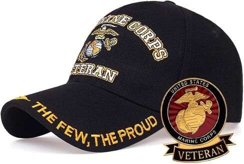 قبعة بيسبول لقوات مشاة البحرية الأمريكية مع دبابيس ملصقات لقوات مشاة البحرية، هدايا للعضو العسكري الأمريكي، طقم قبعة باللون الأسود in Kuwait
