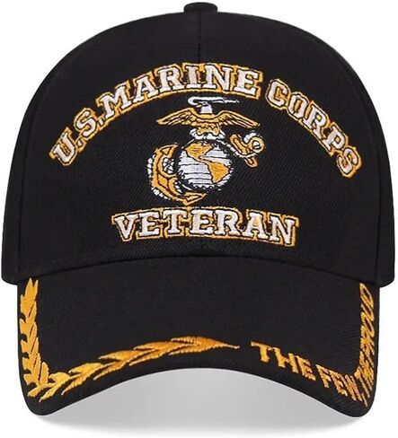 قبعة بيسبول لقوات مشاة البحرية الأمريكية مع دبابيس ملصقات لقوات مشاة البحرية، هدايا للعضو العسكري الأمريكي، طقم قبعة باللون الأسود in Kuwait