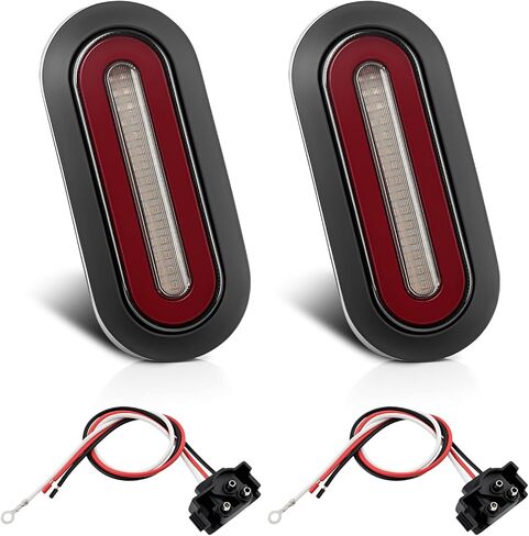 مصابيح خلفية LED بيضاوية مقاس 6 بوصات، قطعتان من العدسات المدخنة باللون الأحمر 114 مصباح LED لإشارة الانعطاف وأضواء الفرامل الخلفية، DC12V-24V مصابيح خلفية بيضاوية مقاومة للماء لشاحنة المقطورة RV Van Boat in Kuwait