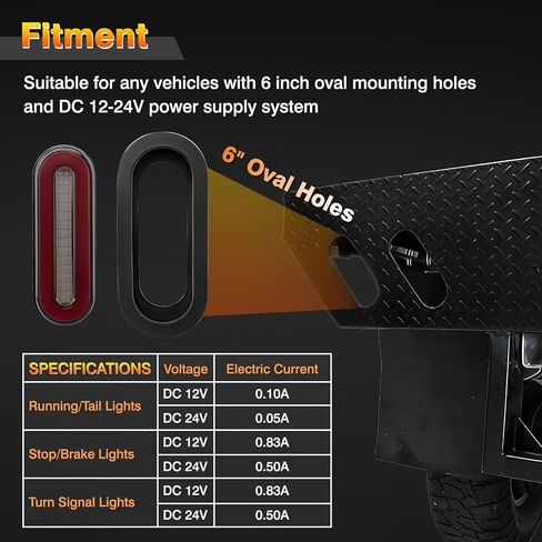 مصابيح خلفية LED بيضاوية مقاس 6 بوصات، قطعتان من العدسات المدخنة باللون الأحمر 114 مصباح LED لإشارة الانعطاف وأضواء الفرامل الخلفية، DC12V-24V مصابيح خلفية بيضاوية مقاومة للماء لشاحنة المقطورة RV Van Boat in Kuwait