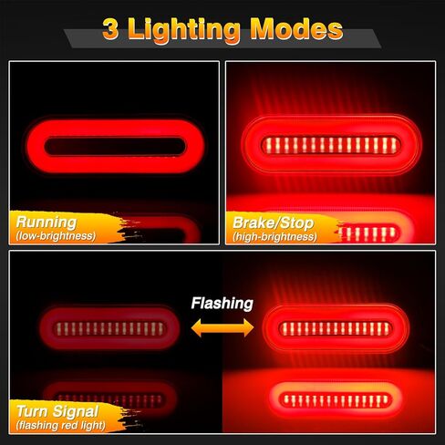 مصابيح خلفية LED بيضاوية مقاس 6 بوصات، قطعتان من العدسات المدخنة باللون الأحمر 114 مصباح LED لإشارة الانعطاف وأضواء الفرامل الخلفية، DC12V-24V مصابيح خلفية بيضاوية مقاومة للماء لشاحنة المقطورة RV Van Boat in Kuwait