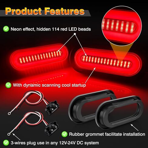 مصابيح خلفية LED بيضاوية مقاس 6 بوصات، قطعتان من العدسات المدخنة باللون الأحمر 114 مصباح LED لإشارة الانعطاف وأضواء الفرامل الخلفية، DC12V-24V مصابيح خلفية بيضاوية مقاومة للماء لشاحنة المقطورة RV Van Boat in Kuwait