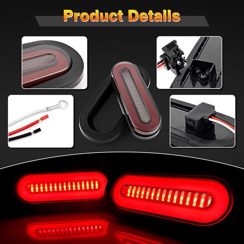 مصابيح خلفية LED بيضاوية مقاس 6 بوصات، قطعتان من العدسات المدخنة باللون الأحمر 114 مصباح LED لإشارة الانعطاف وأضواء الفرامل الخلفية، DC12V-24V مصابيح خلفية بيضاوية مقاومة للماء لشاحنة المقطورة RV Van Boat in Kuwait