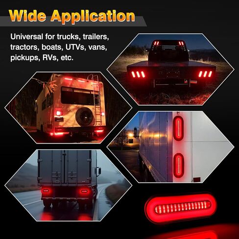 مصابيح خلفية LED بيضاوية مقاس 6 بوصات، قطعتان من العدسات المدخنة باللون الأحمر 114 مصباح LED لإشارة الانعطاف وأضواء الفرامل الخلفية، DC12V-24V مصابيح خلفية بيضاوية مقاومة للماء لشاحنة المقطورة RV Van Boat in Kuwait