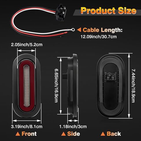 مصابيح خلفية LED بيضاوية مقاس 6 بوصات، قطعتان من العدسات المدخنة باللون الأحمر 114 مصباح LED لإشارة الانعطاف وأضواء الفرامل الخلفية، DC12V-24V مصابيح خلفية بيضاوية مقاومة للماء لشاحنة المقطورة RV Van Boat in Kuwait