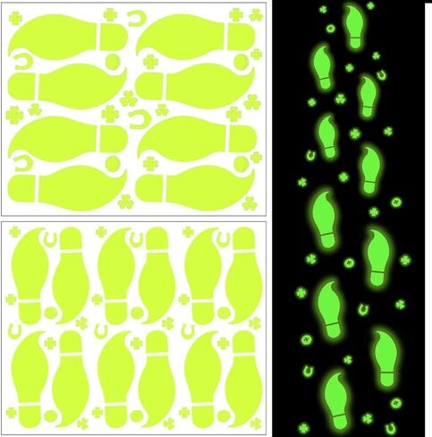 St. Patricks Day Luminous Leprechaun Footprints Glow in The Dark Paddys Decals Stickers Shamrock Gold Coin Saint St Pattys Day Party Decorations Classroom Floor Window Green Decals in Saudi Arabia