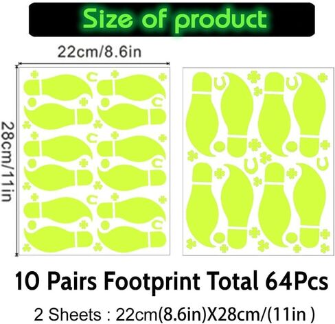 St. Patricks Day Luminous Leprechaun Footprints Glow in The Dark Paddys Decals Stickers Shamrock Gold Coin Saint St Pattys Day Party Decorations Classroom Floor Window Green Decals in Saudi Arabia